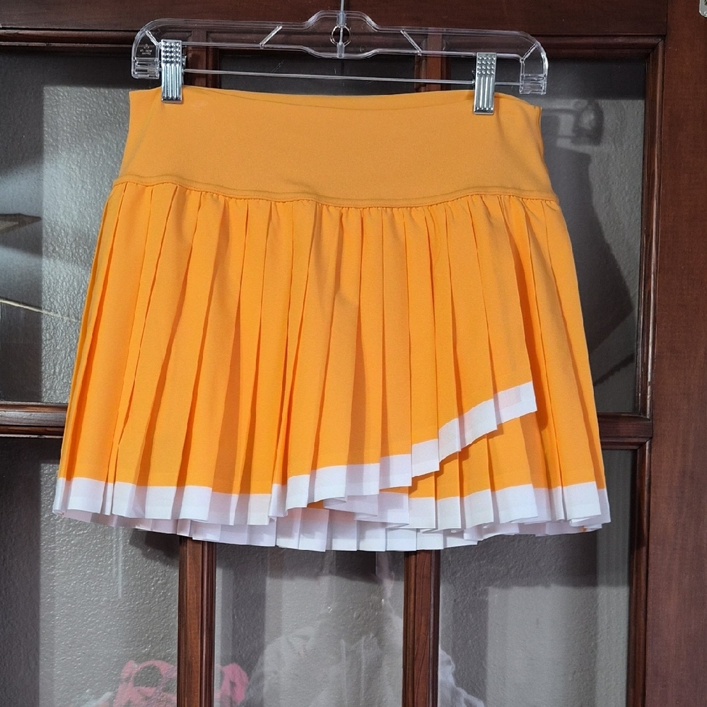 aerie Orange Pleated Mini Skirt with White Trim